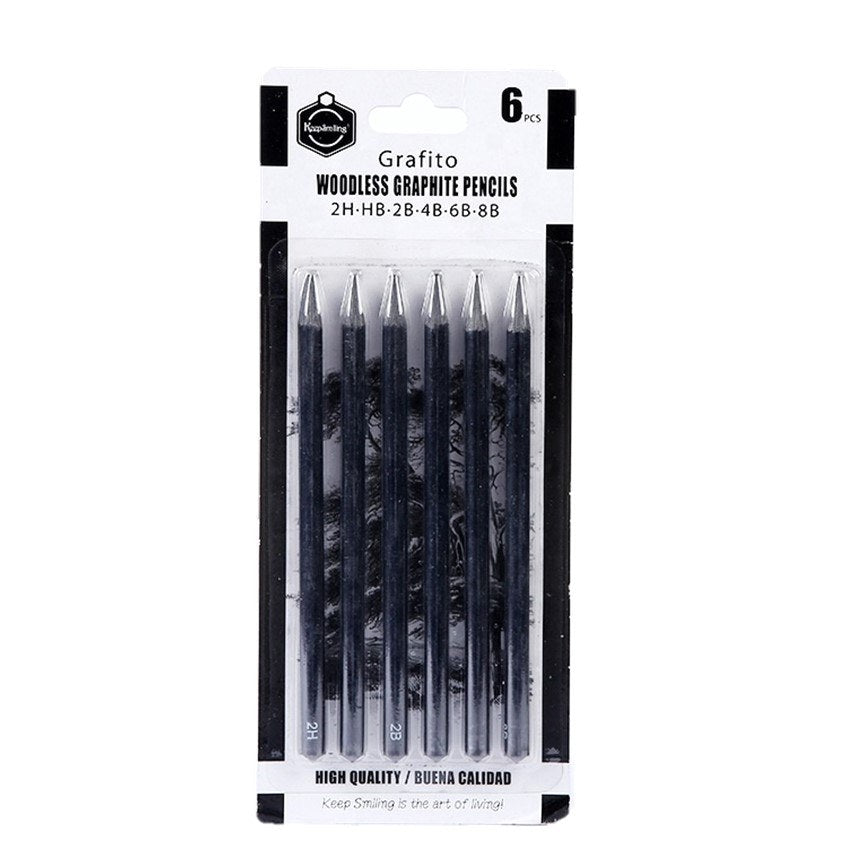Keep Smiling Woodless Graphite Pencils (6-Piece Set) | 2H, HB, 2B, 4B, 6B, 8B | Professional Sketching & Shading Pencils