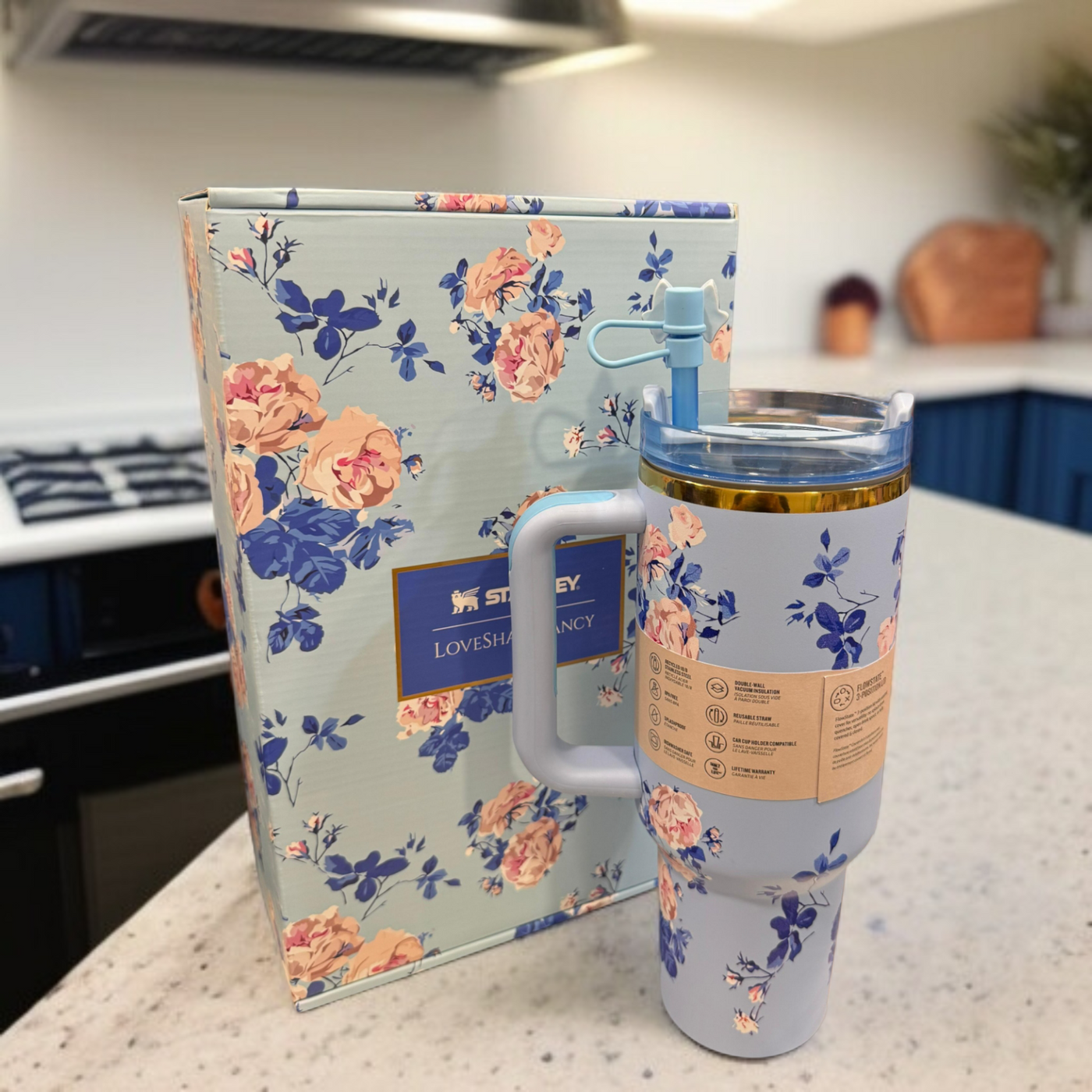 LoveShackFancy x Stanley Floral Tumbler - Light Blue