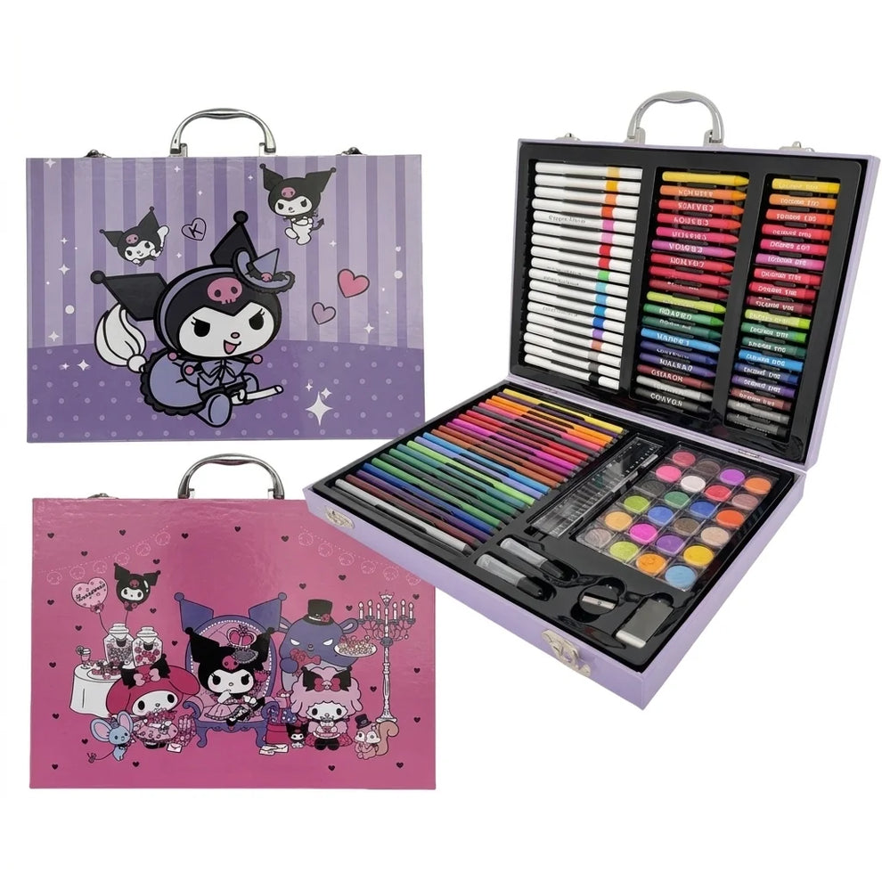 Kuromi 128-Pcs Kids Art Set - Cute Drawing & Painting Color Kit with Metal Carry Case