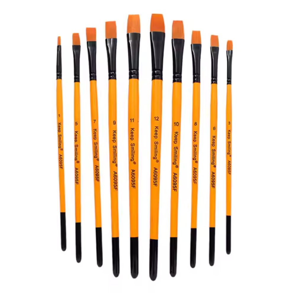 Keep Smiling 10 PCS Flat Artist Brush Set | Professional Paint Brushes for Acrylic, Watercolor & Oil Painting
