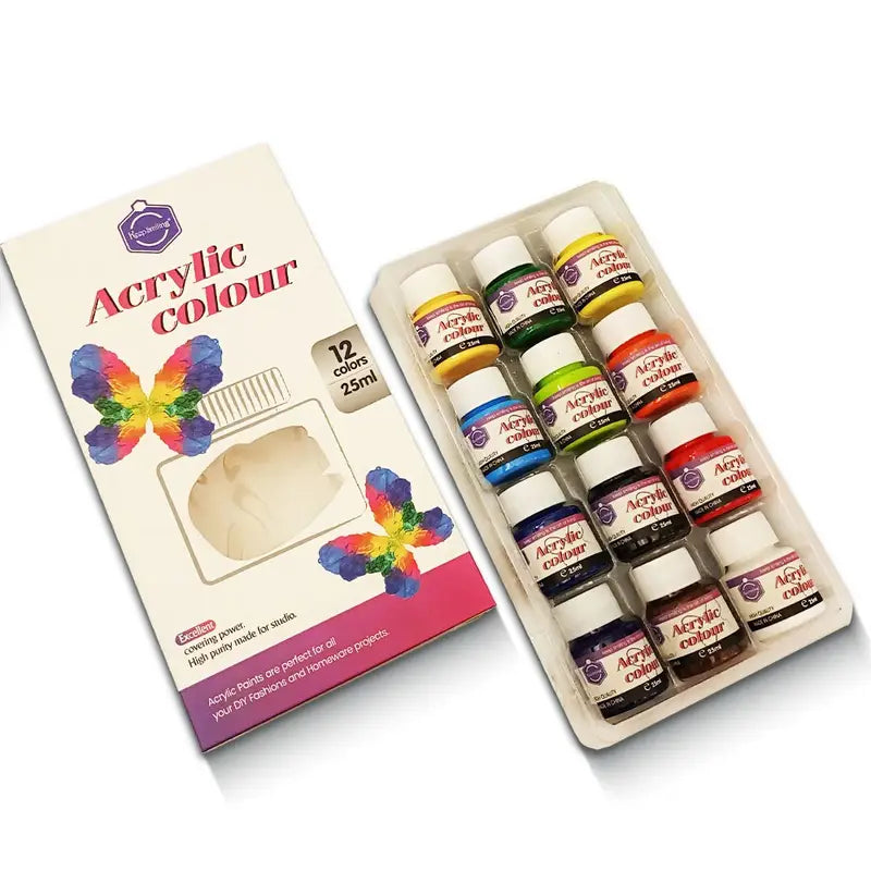 Keep Smiling Acrylic Paint Set – 12 Vibrant Colors, 25ml Bottles for Professional & DIY Art Projects