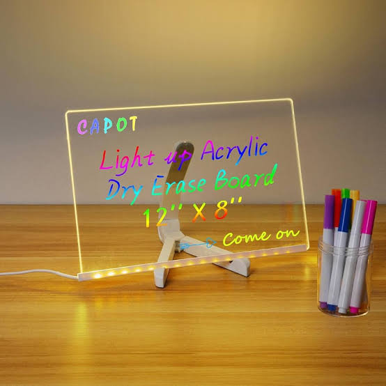 7 Color LED Note Board for Kids – 12×8 Inch Acrylic Drawing & Message Board with 7 Markers