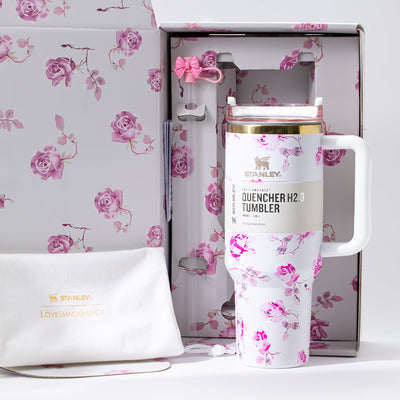 White with Pink Flowers Stanley Quencher H2.0 Tumbler