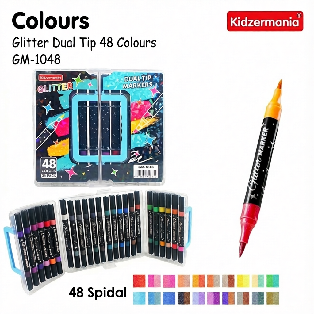 Dual Tip Glitter Brush Markers Set (48, 72, 96 Colors) – 2-in-1 Art Markers for Kids & Artists | Kidzermania