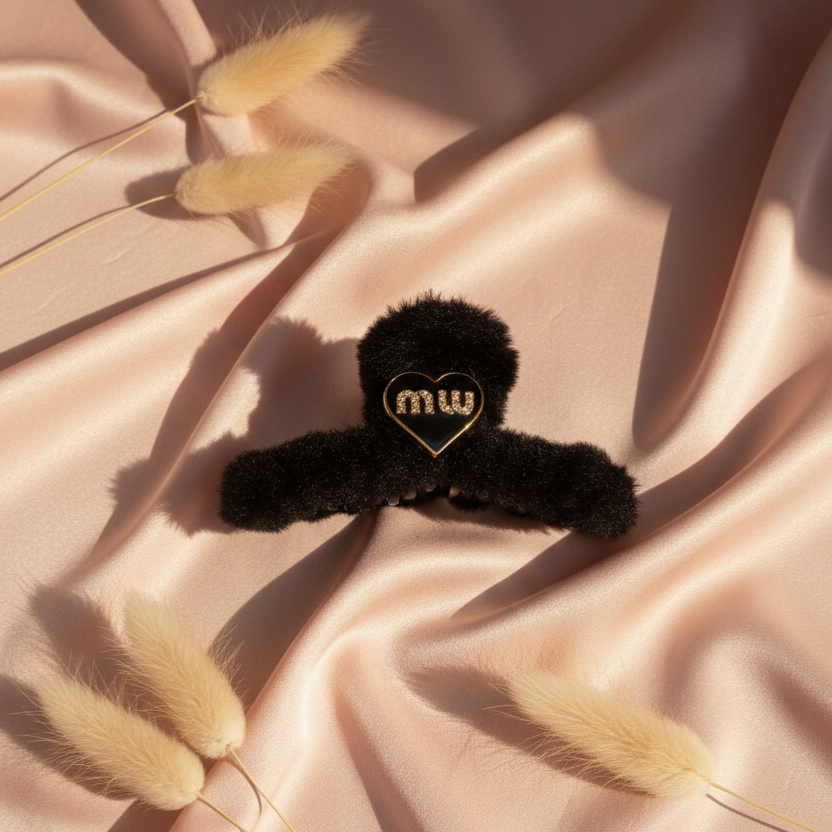Premium Fuzzy Heart Hair Clips - Soft Winter Claw Clips