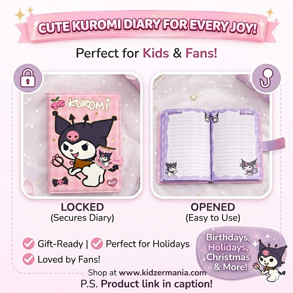 Premium Kuromi Secret Diary with Secure Lock – Cute Stationery Gift Set for Girls | Kidzermania