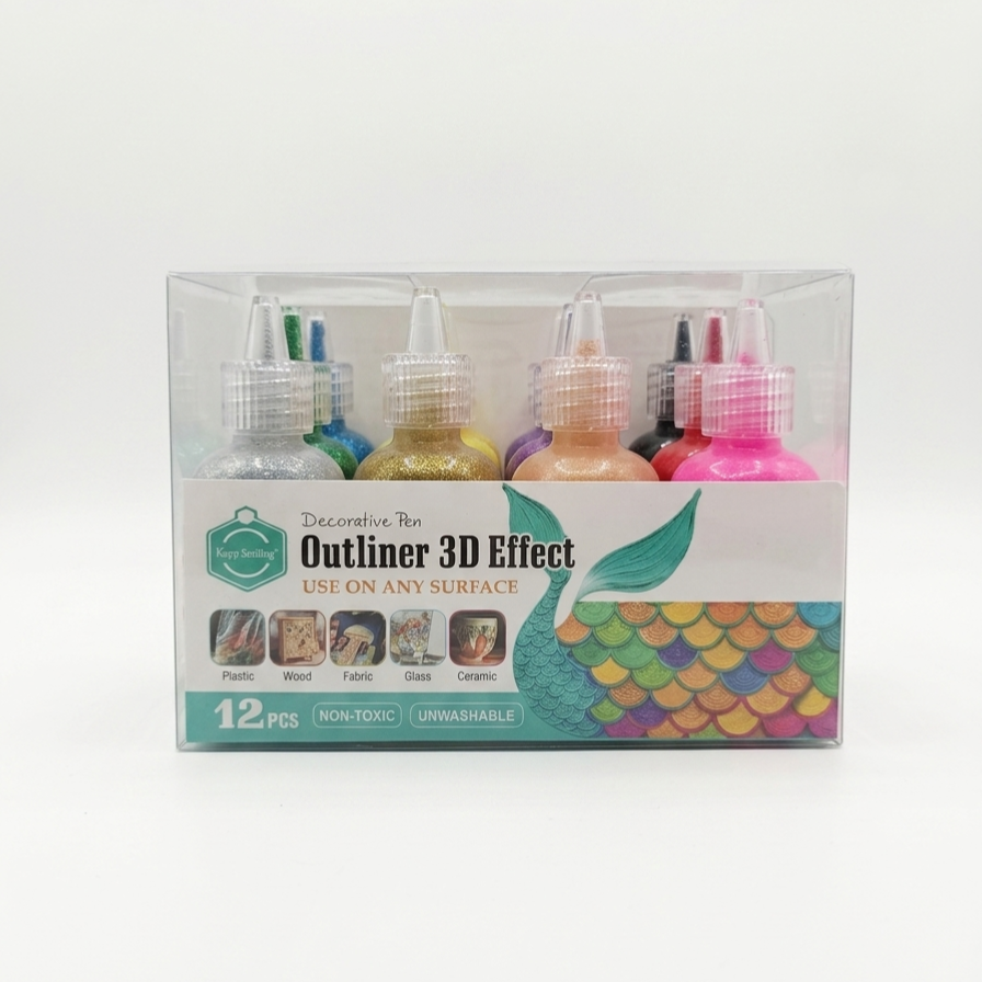 Keep Smiling 3D Outliner Pen Set (12-Pack) - Vivid Shimmer on Any Surface!