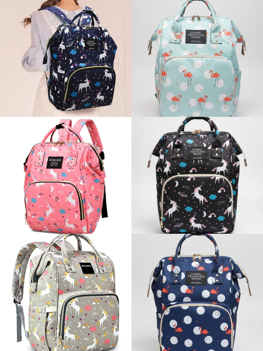 Cute Printed Baby Diaper Backpack – Large Capacity Waterproof Maternity Travel Bag