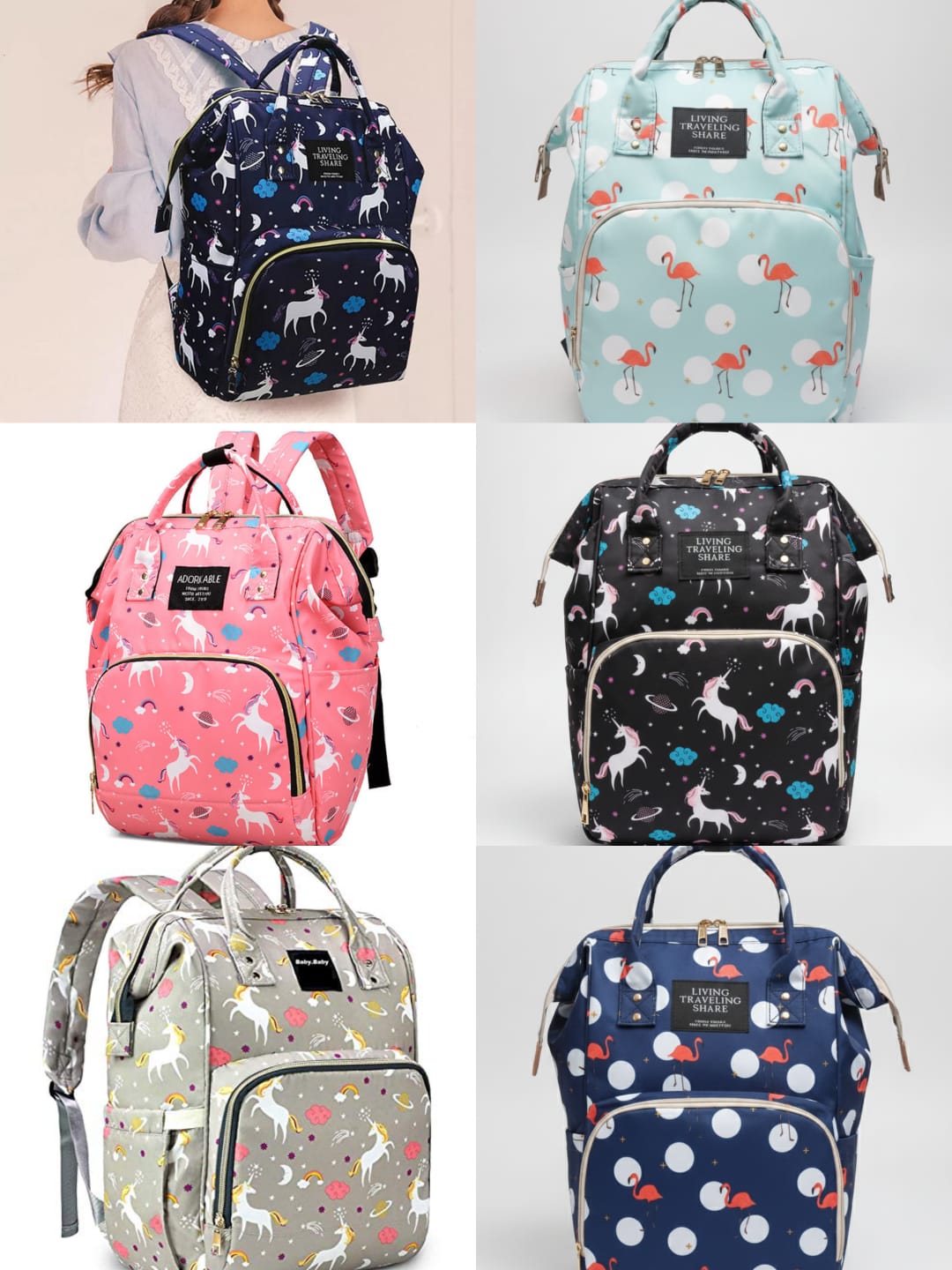 Cute Printed Baby Diaper Backpack – Large Capacity Waterproof Maternity Travel Bag