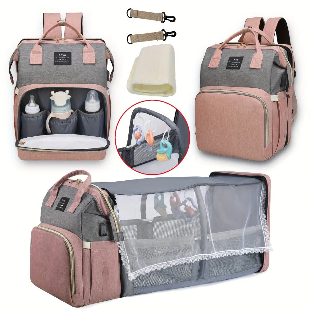 KidzerMania 3-in-1 Diaper Bag with Foldable Baby Crib