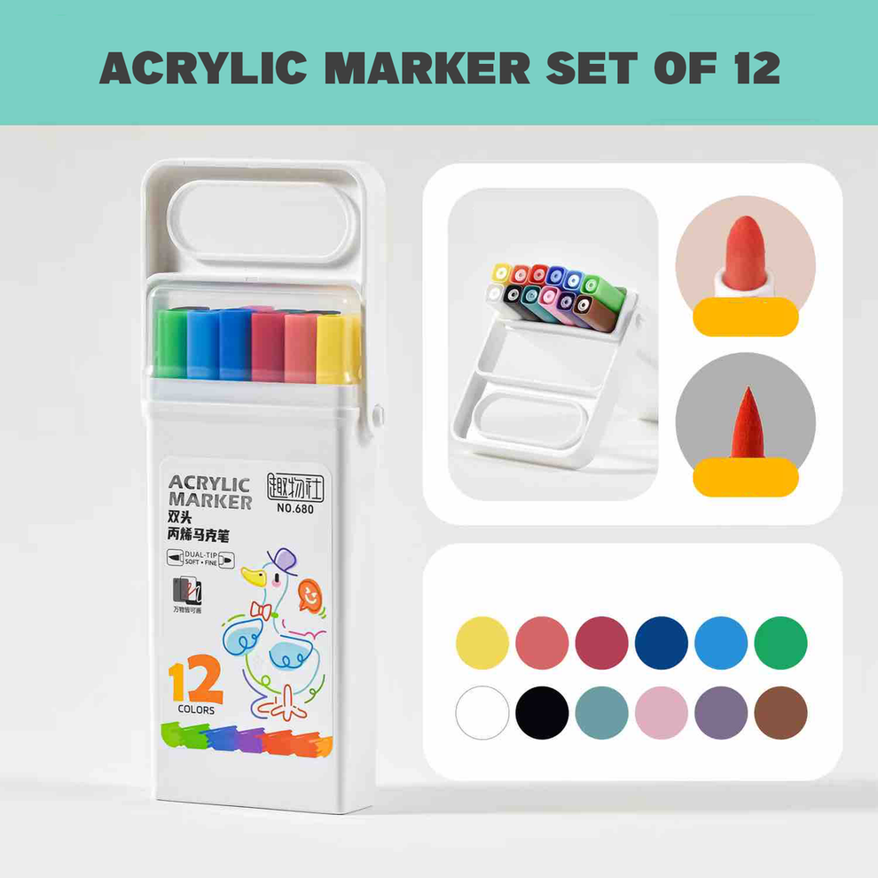 Dual-Tip Acrylic Marker Set – Artist Quality Pens for Painting & Illustration (12 & 24 Colors)