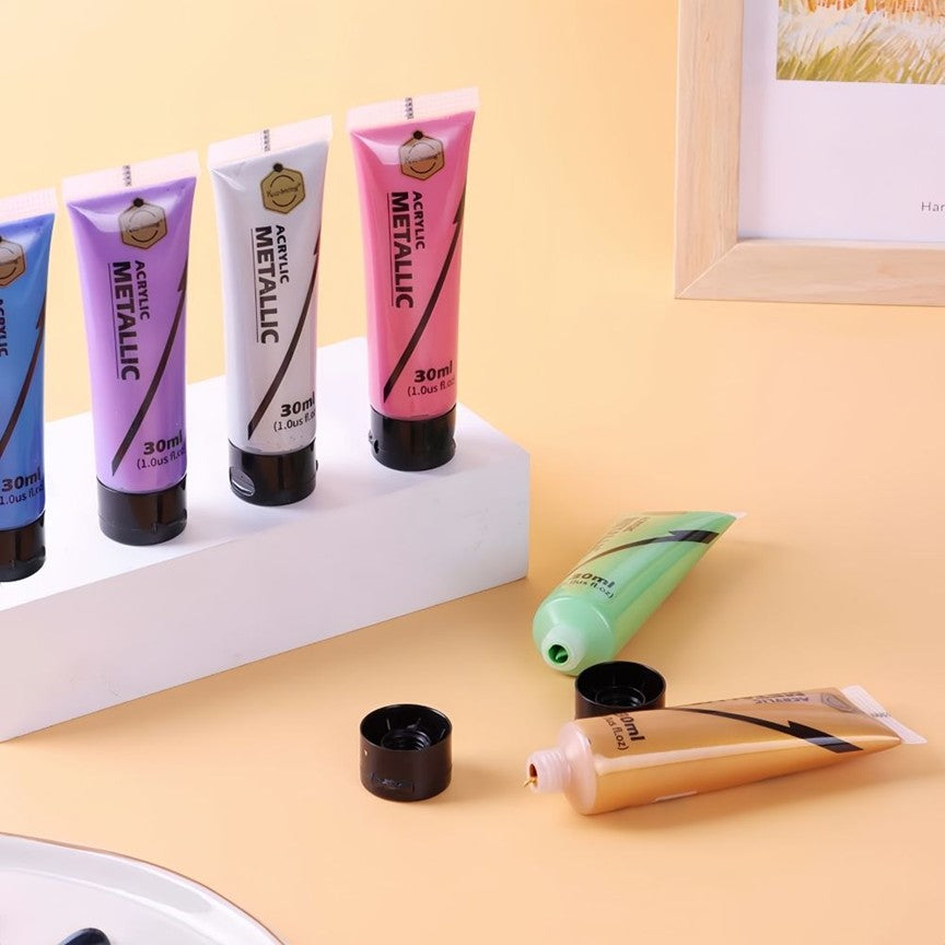 Buy Keep Smiling Metallic Acrylic Paint Set 6x30ml Online in Pakistan | Shiny Metallic Colors