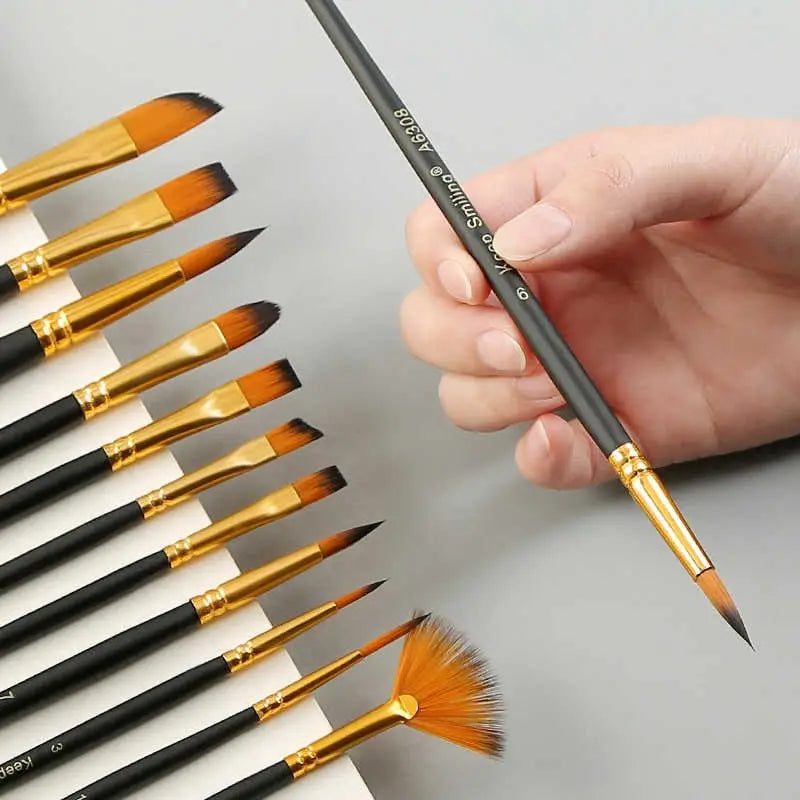Keep Smiling 10 PCS Artist Paint Brush Set | Premium Multishape Brushes for Acrylic, Watercolor & Oil Painting