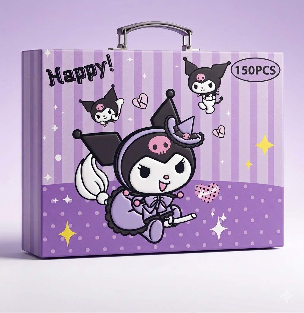 Kuromi Pink & Purple 150 PCS Art Set | Complete Drawing & Coloring Kit – Kidzermania