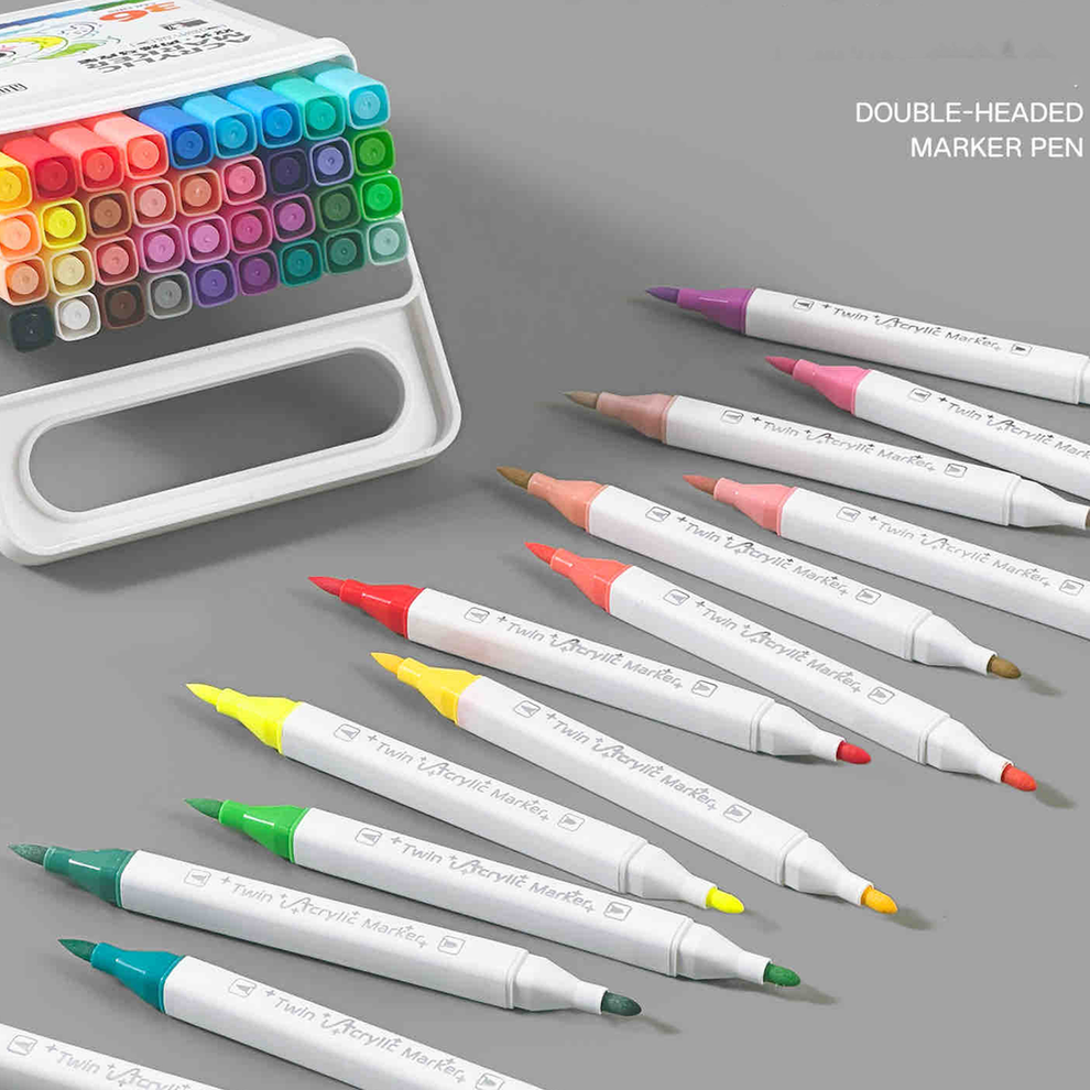 Dual-Tip Acrylic Marker Set – Artist Quality Pens for Painting & Illustration (12 & 24 Colors)