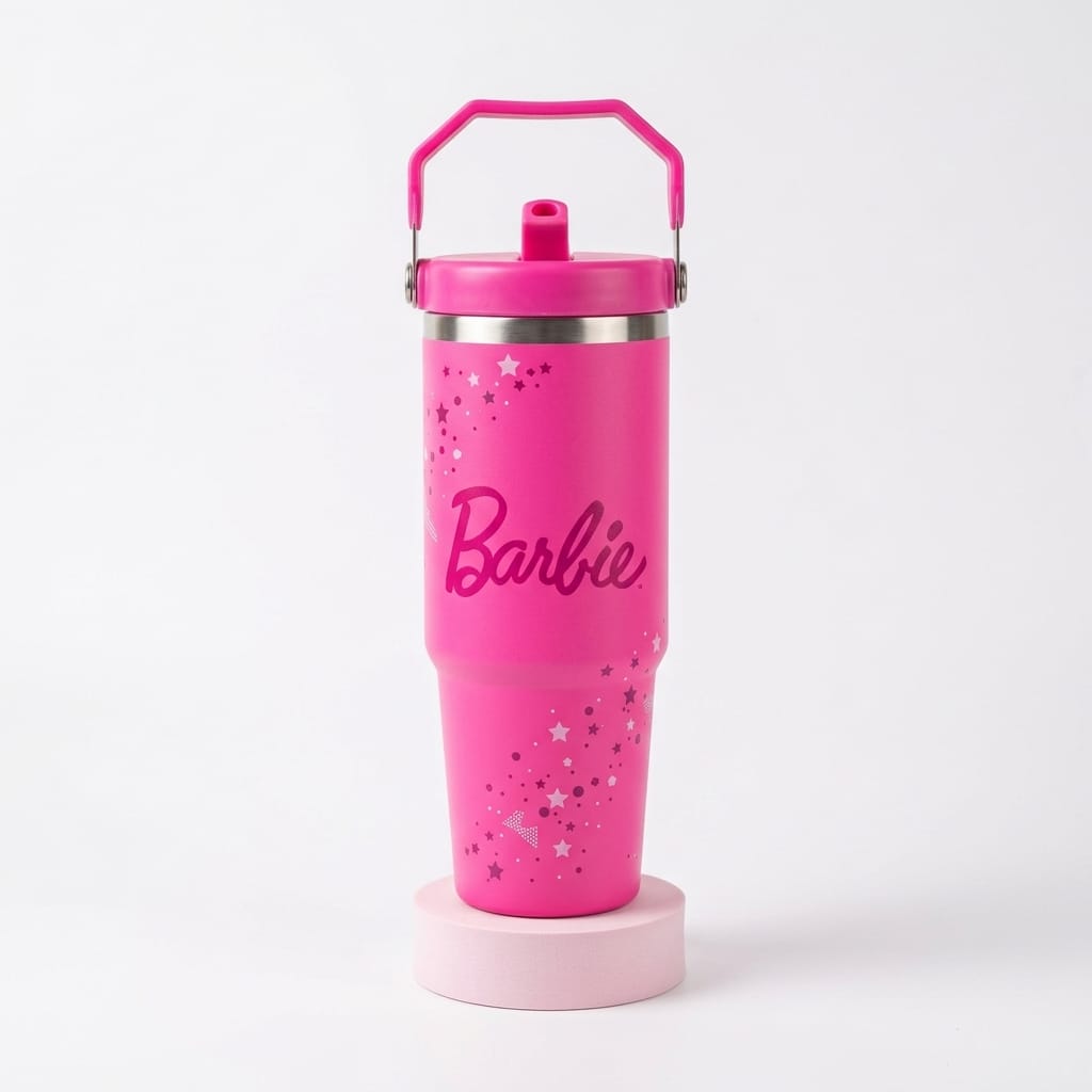 Glam Star Print Stainless Steel Tumbler with Straw & Handle - 30oz