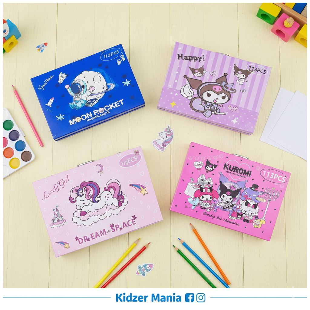 Premium 113-Piece Kids Art Suitcase Collection – 4 Exciting Themes