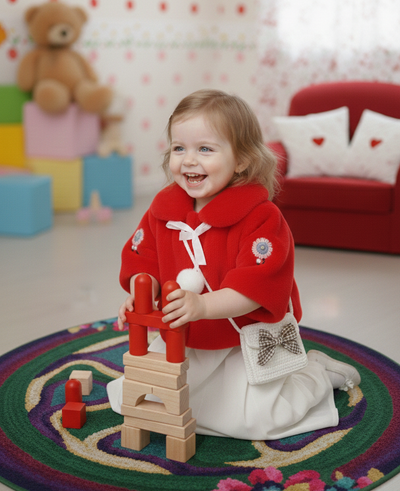 Cozy Red Faux Fur Toddler Cape Shrug with Pom Poms