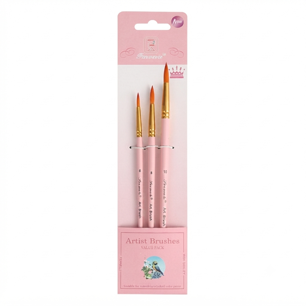 Finovic 3 PCS Round Artist Paint Brush Set | Premium Detail Brushes for Acrylic, Watercolor & Oil Painting
