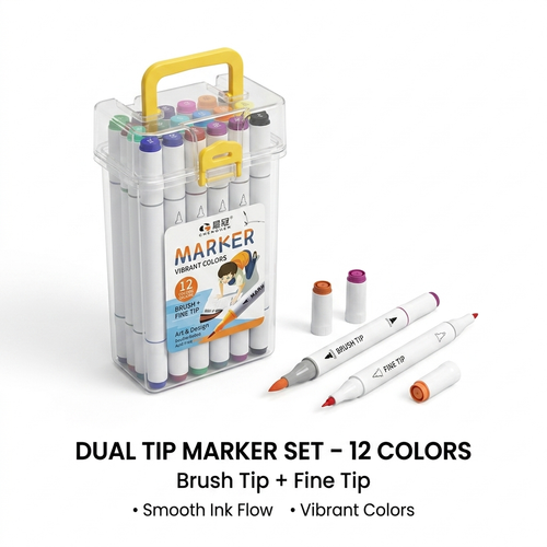 Dual Tip Brush Markers Set – 12/24/36 Colors | Fine Tip + Brush Tip Art Markers