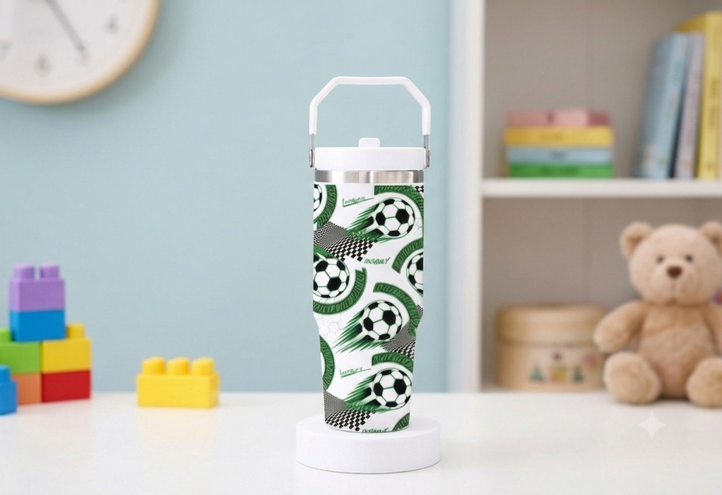 Football Stainless Steel Insulated Water Tumbler with Handle | Kids Sports Travel Cup