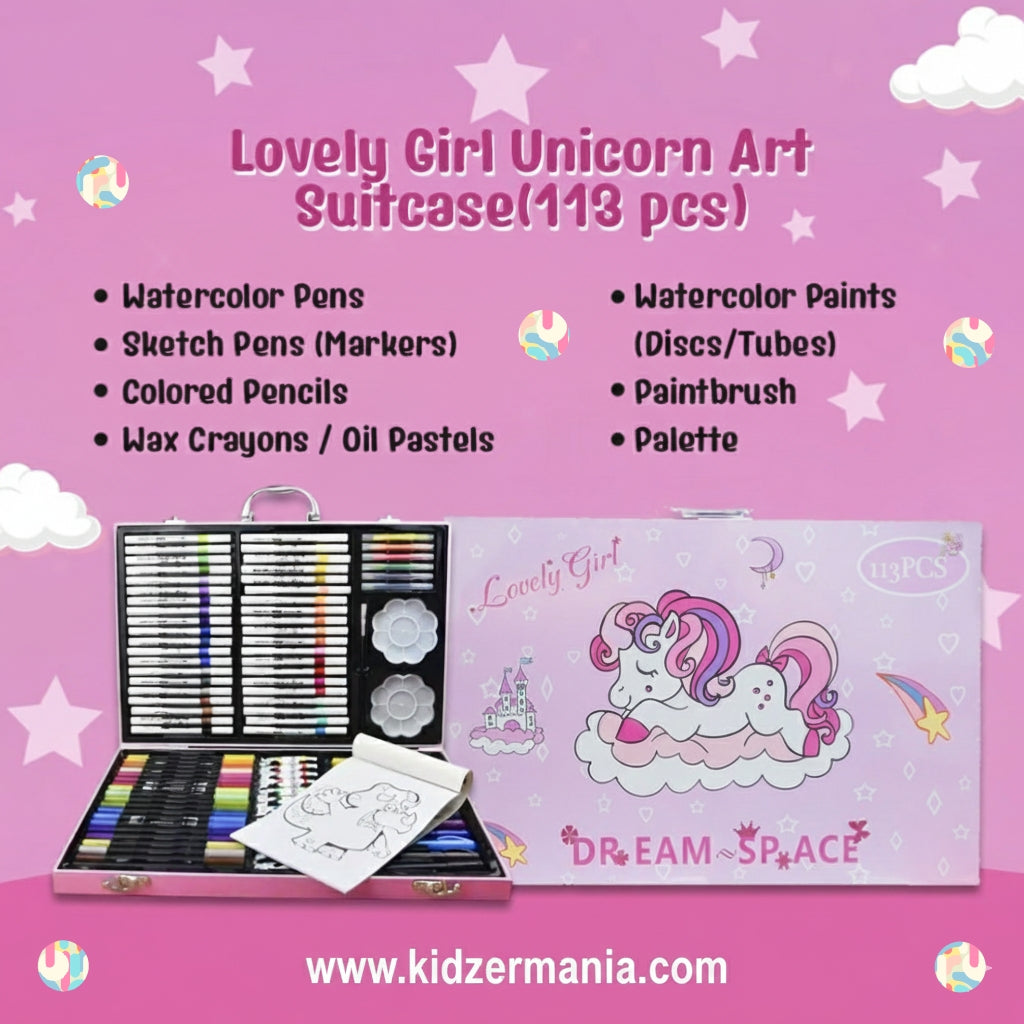Premium 113-Piece Kids Art Suitcase Collection – 4 Exciting Themes