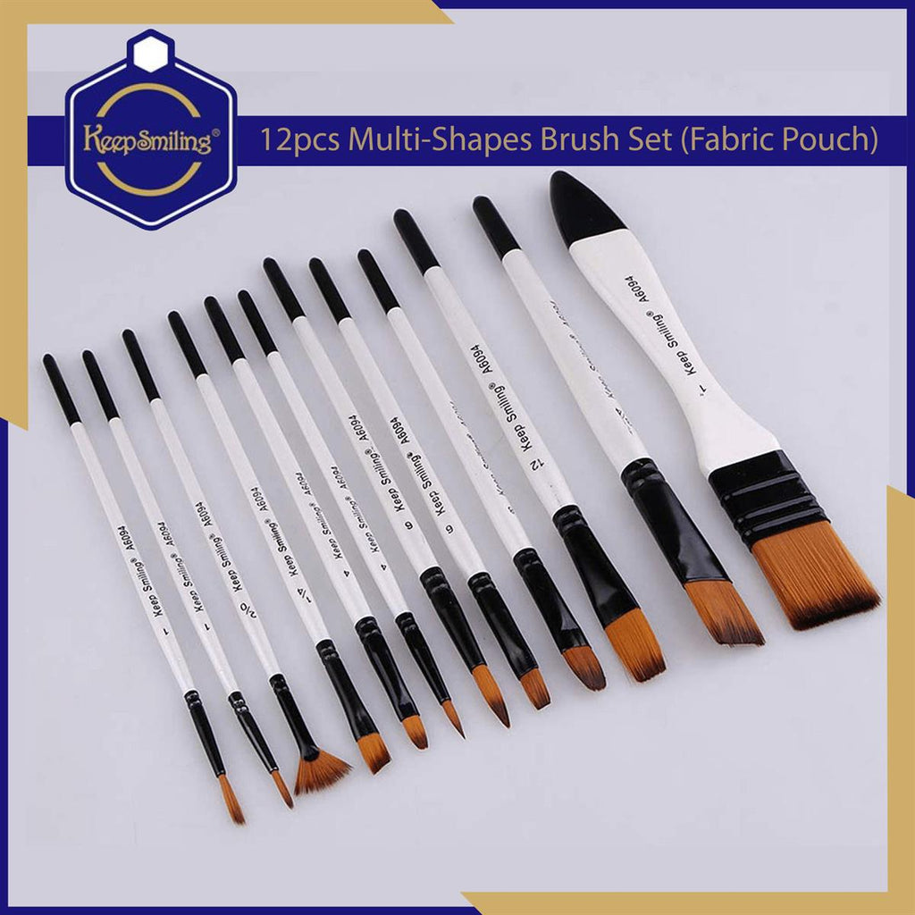 Keep Smiling 12PCS Value Paint Brush Set with Storage Wallet | Artist Brushes | Kidzermania