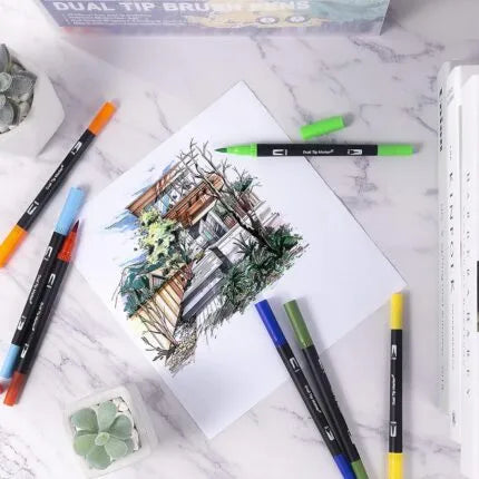 Giorgione Dual Tip Brush Pens Set for Artists & Kids | 12, 24,36,48 ,60 Colors |