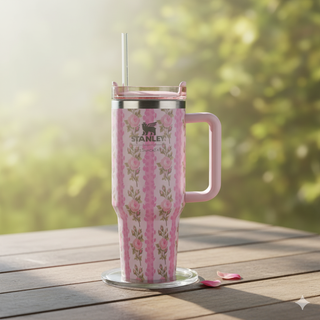 Pink Floral Stanley Quencher H2.0 Tumbler for Kids - 40 oz