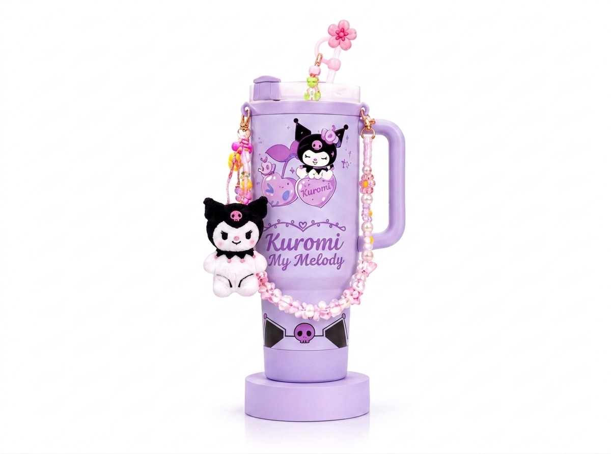 Kuromi 40oz Stainless Steel Insulated Tumbler with Handle & Straw | Leakproof Travel Mug