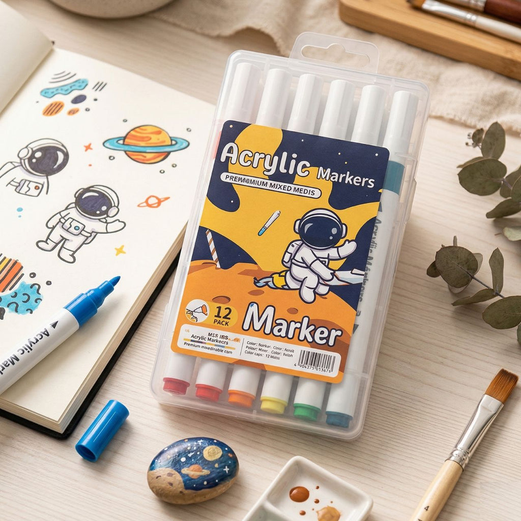 Premium 12-Pack Acrylic Marker Pens for Rock Painting, Wood, Glass, and DIY Art Projects – Vivid & Permanent
