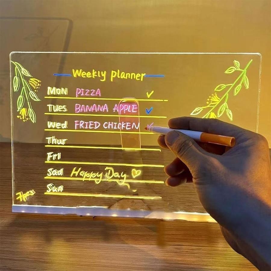 7 Color LED Note Board for Kids – 12×8 Inch Acrylic Drawing & Message Board with 7 Markers