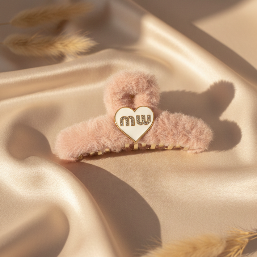 Premium Fuzzy Heart Hair Clips - Soft Winter Claw Clips