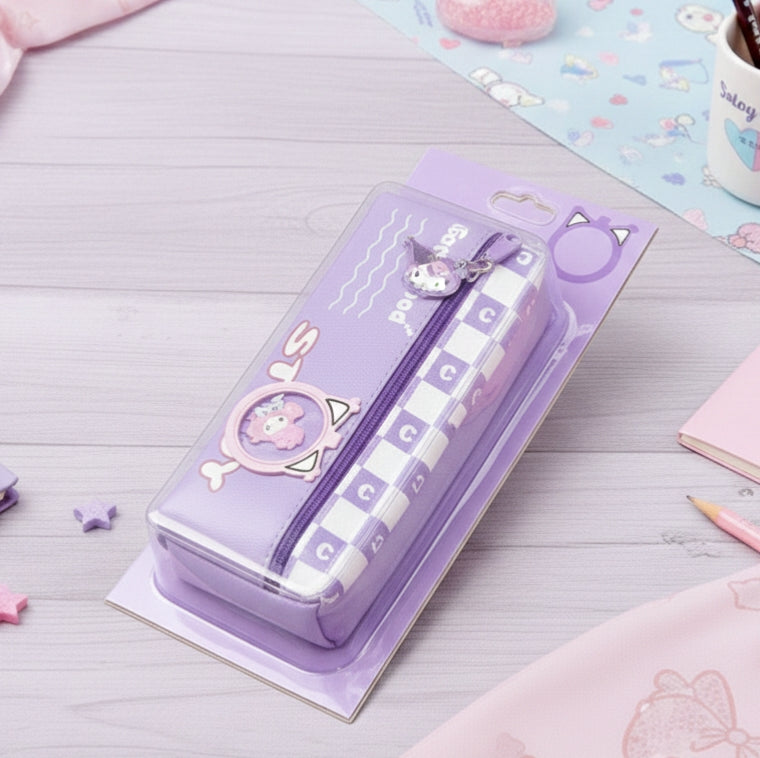 Kawaii Sanrio-Themed Aesthetic Pencil Pouch – Large Capacity School Stationery Organizer for Girls (Pink, Blue, Purple)