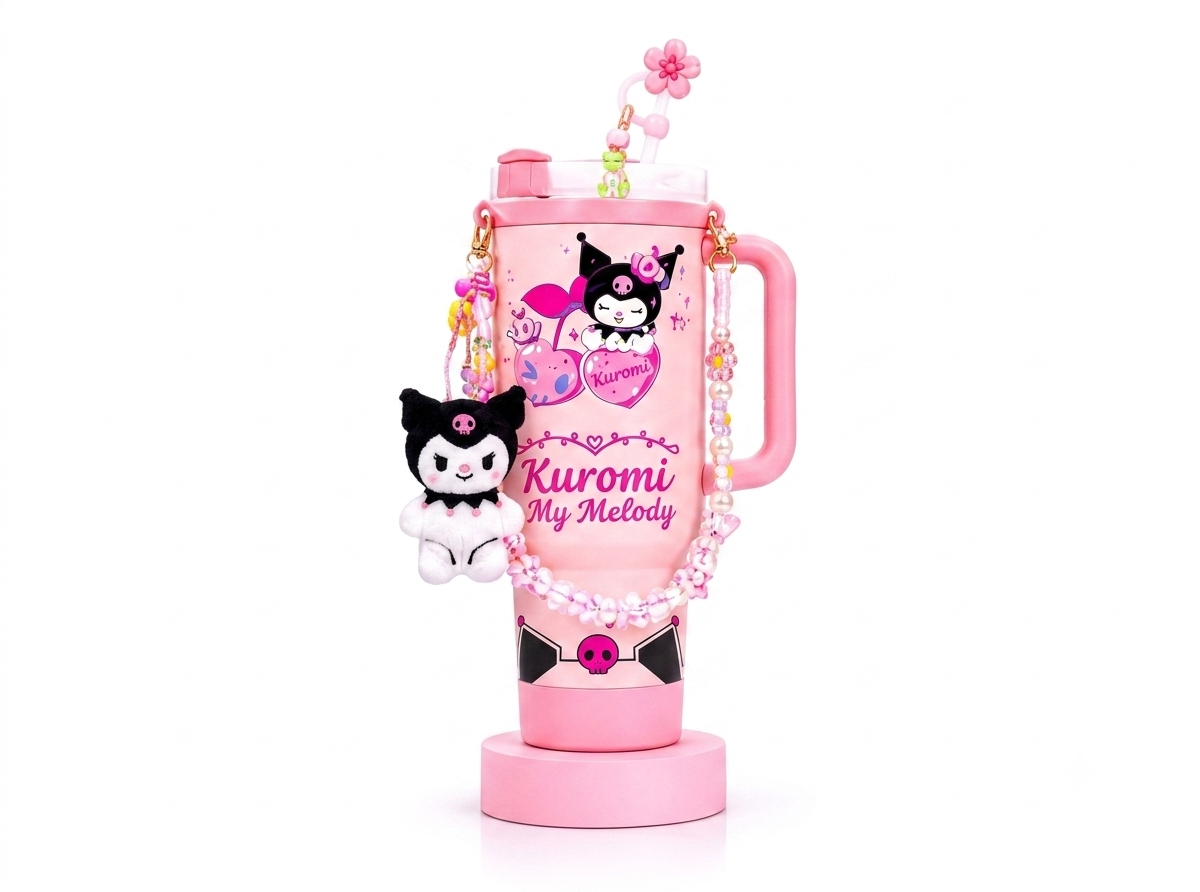 Kuromi 40oz Stainless Steel Insulated Tumbler with Handle & Straw | Leakproof Travel Mug