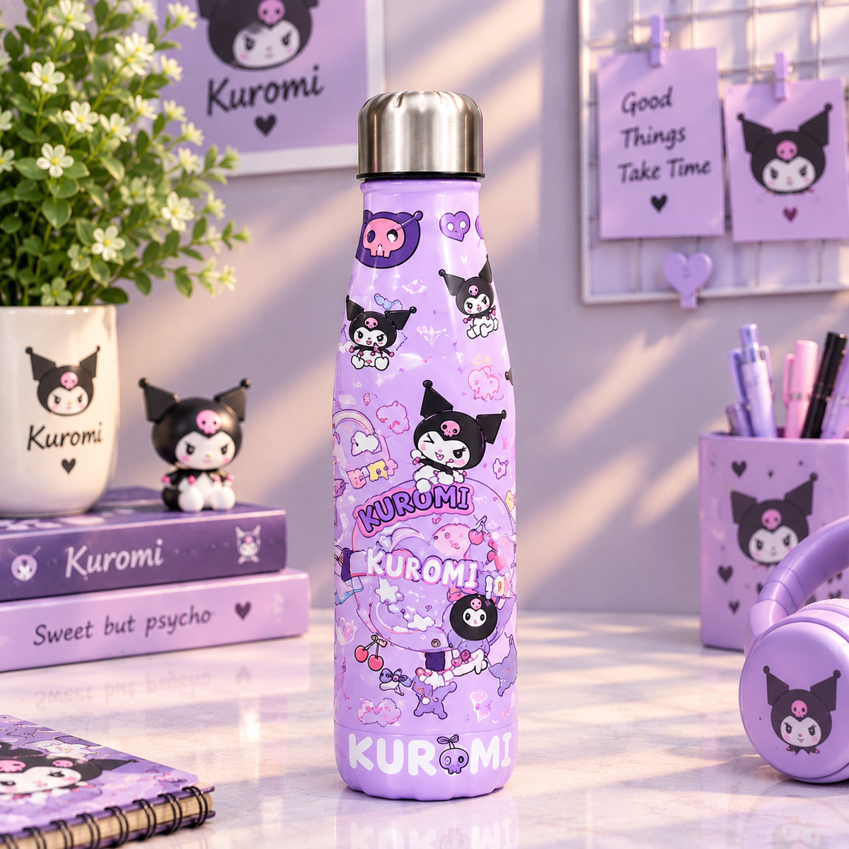 purple Kuromi bottle with steel cap