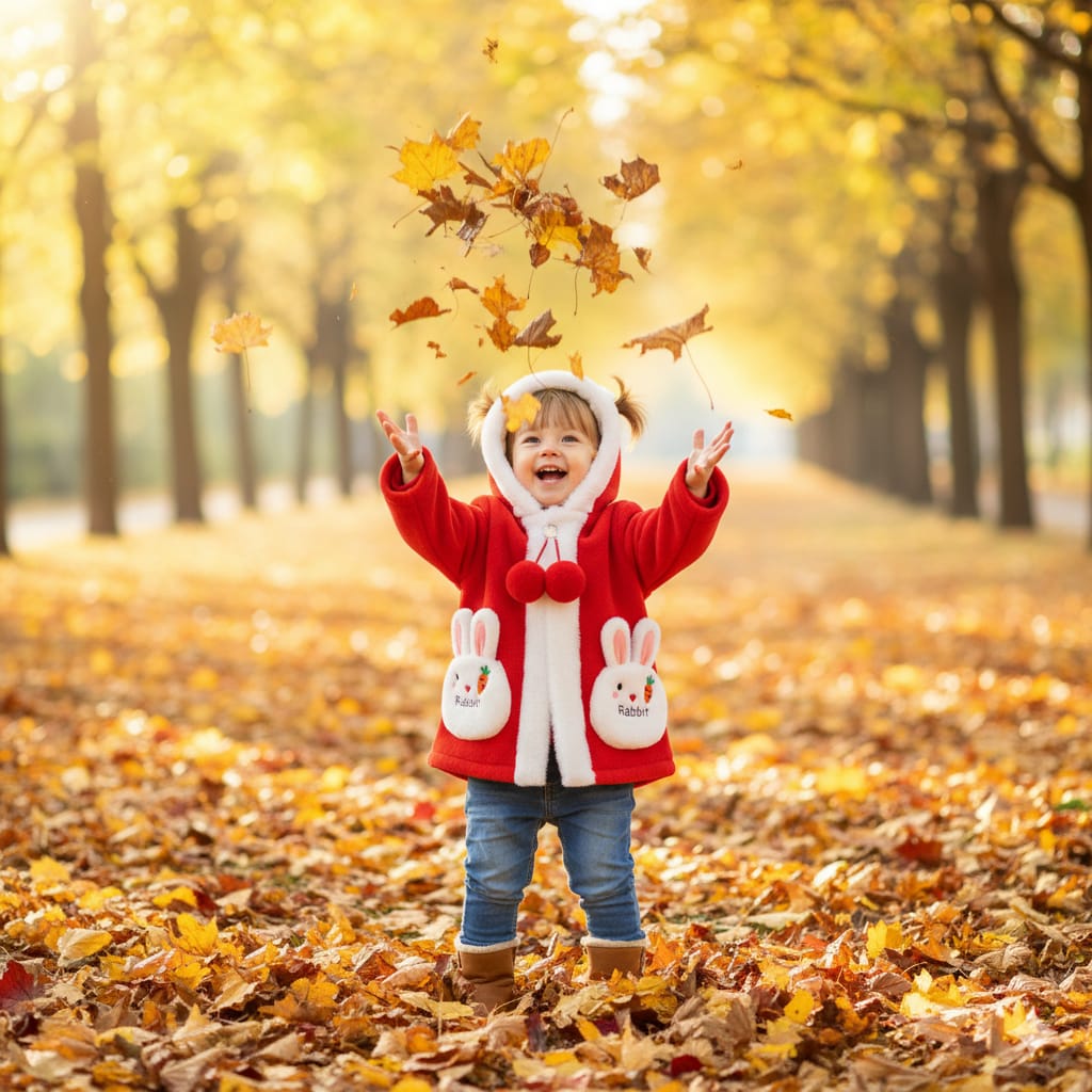 Cute Red Baby Winter Hooded Jacket with Bunny Pockets - Soft & Warm Fleece Coat