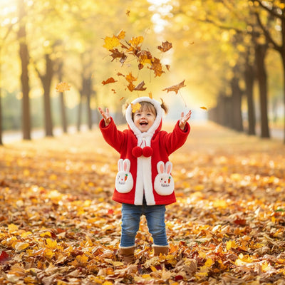 Cute Red Baby Winter Hooded Jacket with Bunny Pockets - Soft & Warm Fleece Coat