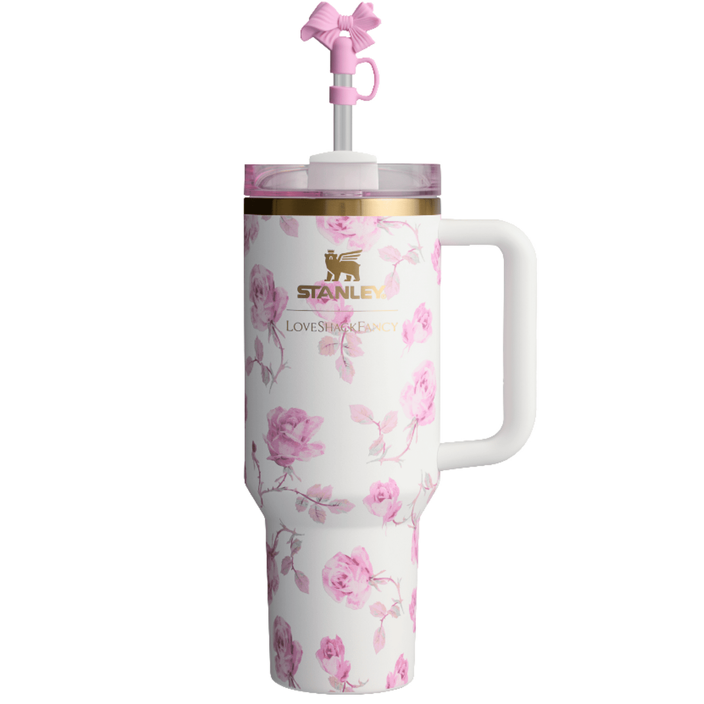 White with Pink Flowers Stanley Quencher H2.0 Tumbler