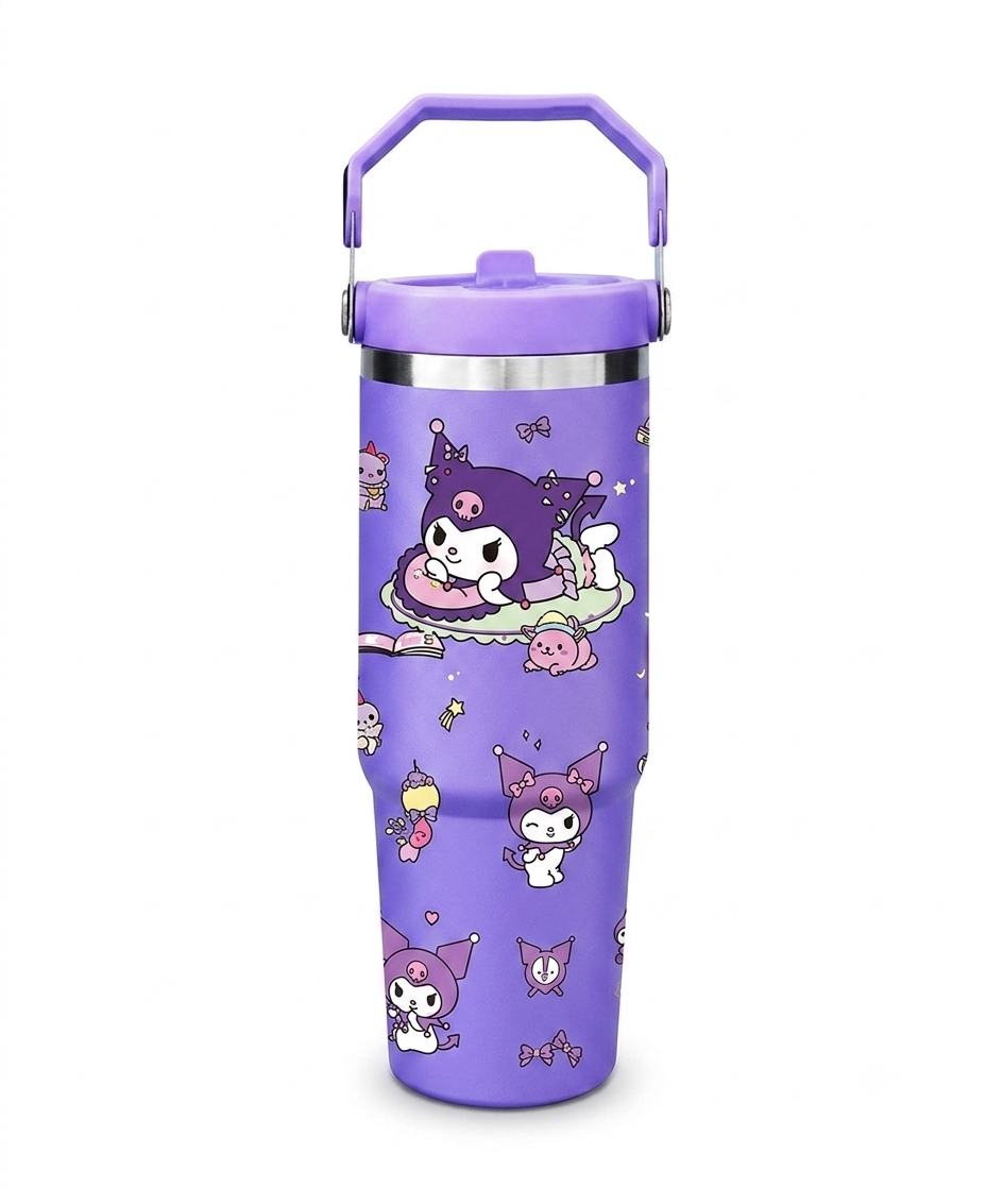 Kuromi Stainless Steel Insulated Water Tumbler with Handle | Cute Travel Mug for Kids