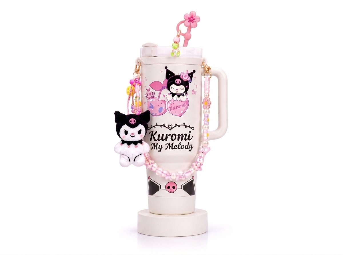 Kuromi 40oz Stainless Steel Insulated Tumbler with Handle & Straw | Leakproof Travel Mug