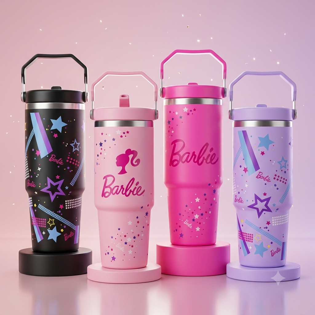 Glam Star Print Stainless Steel Tumbler with Straw & Handle - 30oz