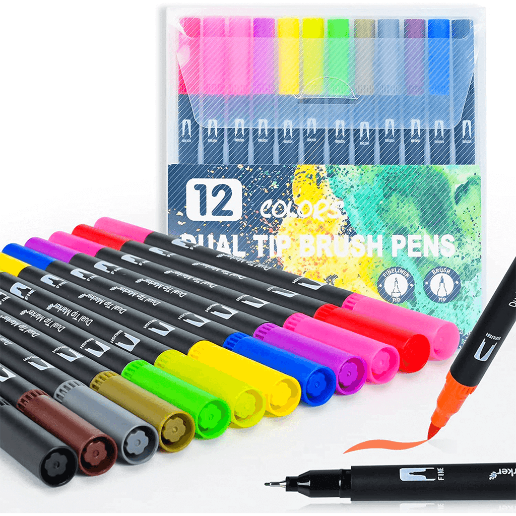 Giorgione Dual Tip Brush Pens Set for Artists & Kids | 12, 24,36,48 ,60 Colors |