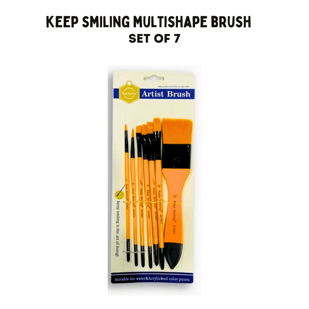 Keep Smiling 7 PCS Multishape Artist Brush Set | Premium Paint Brushes for Acrylic, Watercolor & Oil Painting