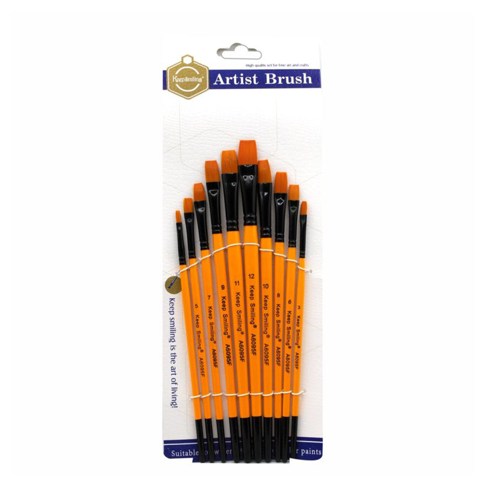 Keep Smiling 10 PCS Flat Artist Brush Set | Professional Paint Brushes for Acrylic, Watercolor & Oil Painting