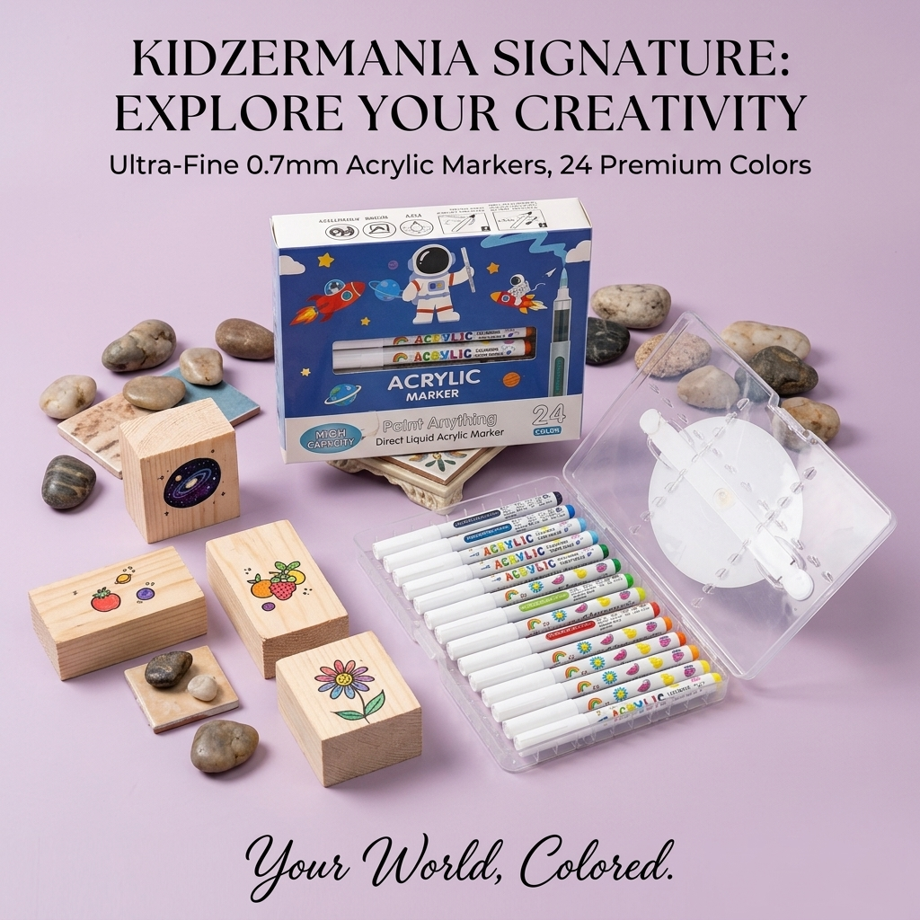 Premium 24-Color Acrylic Paint Marker Set – Professional Waterproof Art Markers for Rock Painting, Glass, Wood & Fabric
