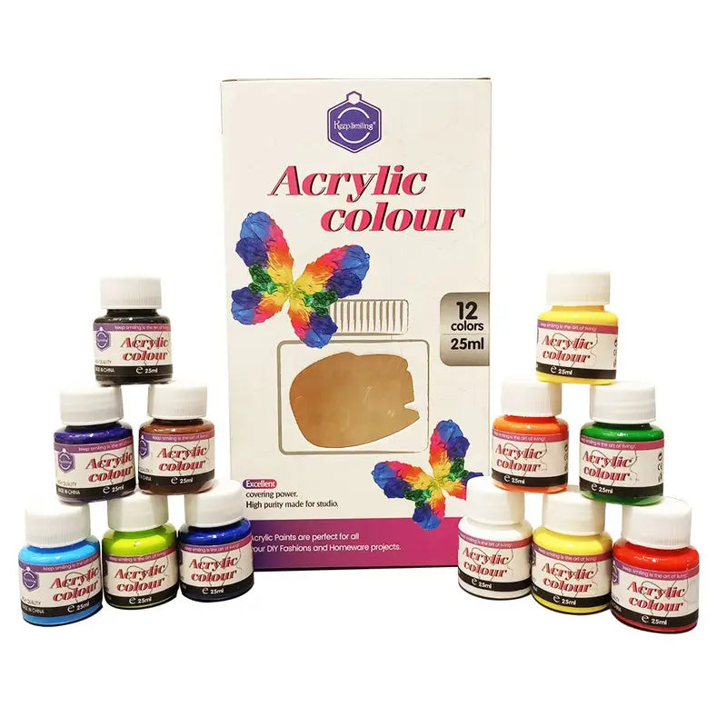 Keep Smiling Acrylic Paint Set – 12 Vibrant Colors, 25ml Bottles for Professional & DIY Art Projects