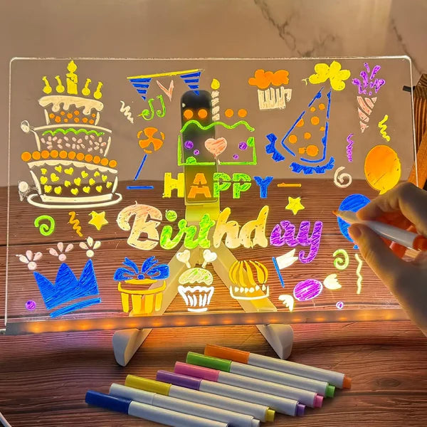 7 Color LED Note Board for Kids – 12×8 Inch Acrylic Drawing & Message Board with 7 Markers