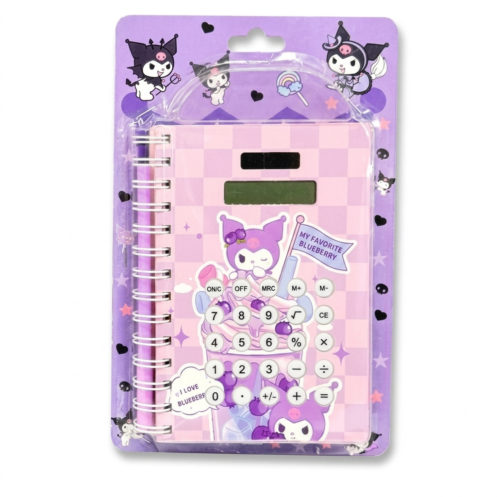 Kuromi Inspired 2-in-1 Calculator Spiral Diary Set – Kawaii Purple Stationery Gift with Pen & Accessories