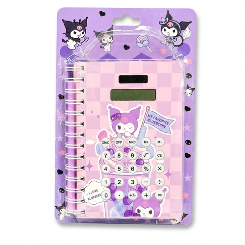 Kuromi Inspired 2-in-1 Calculator Spiral Diary Set – Kawaii Purple Stationery Gift with Pen & Accessories